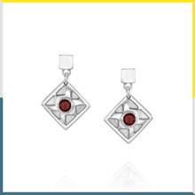 Load image into Gallery viewer, Rhombus shape earrings with reddish Citrine stones
