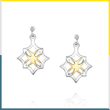Load image into Gallery viewer, Rhombus shape Silver and Gold earrings